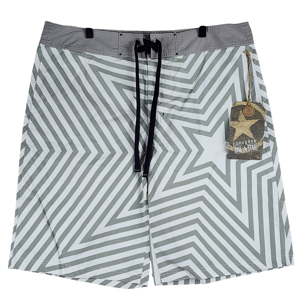 Converse One Star Board‎ Shorts Mens L White Grey Striped Retro Surf Swimwear